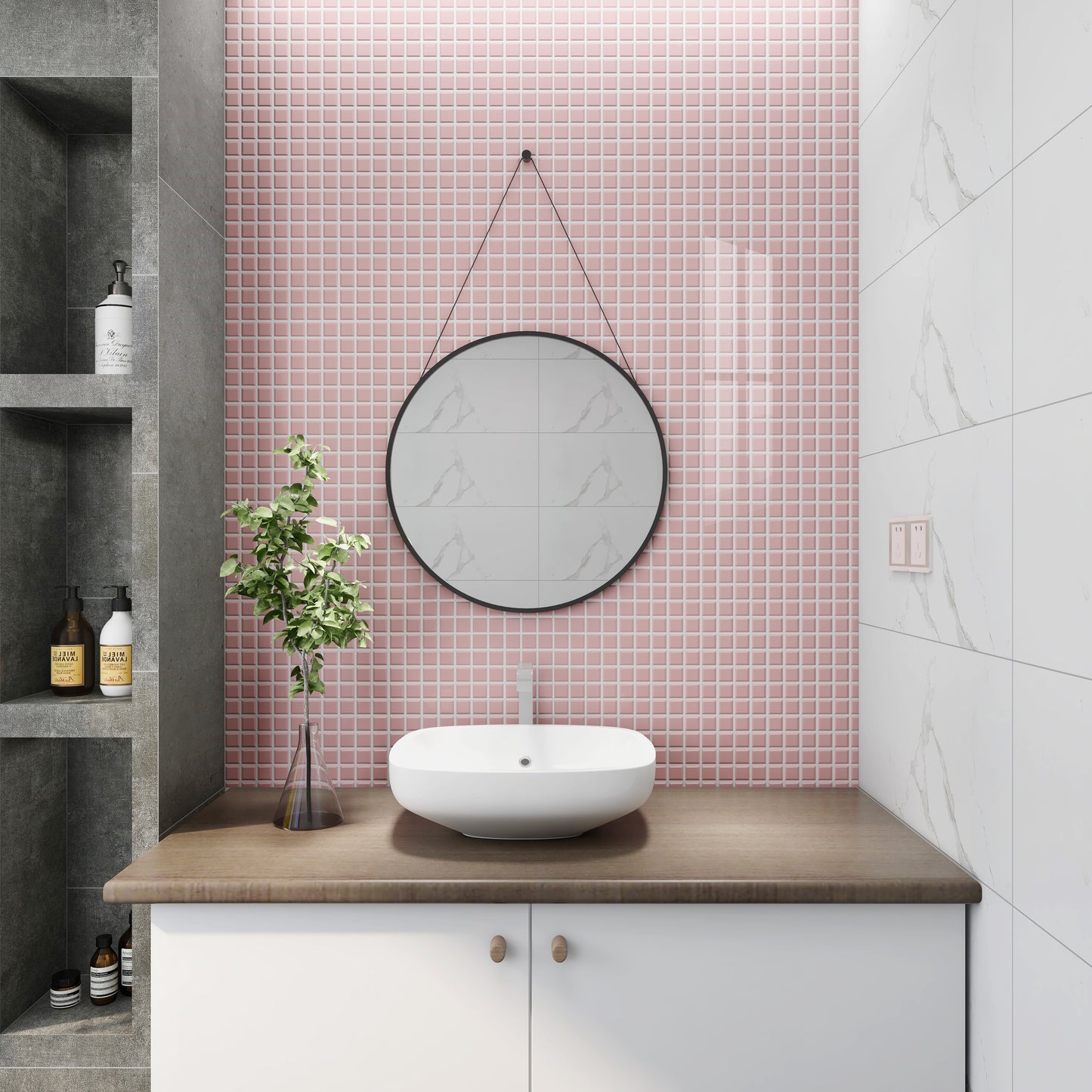 300x600mm Pink Mosaic Concave And Convex Mold Wall Tiles 88423